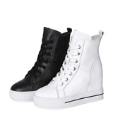 Women's Canvas High Rise Ankle Sneaker - White - Lace Up - 7 B - Canvas - image 1