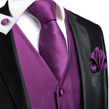 Men's 4 Pcs Luxury Formal Vest Tie Set - Purple - 4Pcs Set -M-0129 - XXXL - Silk - image 3