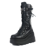 Funki Buys | Boots | Women's Goth Lace Up Platform Wedges