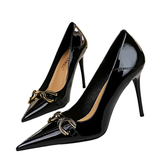 Women's Patent Leather Buckle Toe Pumps - Beige - Nude - 10cm Heels - 43 B - PU Leather - image 5