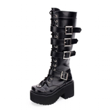 Women's Japanese Gothic Platform Boots - Wine Red - Platform Buckle Boots - 11 B - PU Leather - image 30