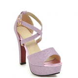 Women's Sequin High Platform Sandals - Gold - 11.5cm / Sandals - 43 B - PU Leather - image 24