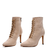 Women's Lace-up Suede Dress Boots - Beige - 1 / Suede 10.0cm Heels - 44 B - PU Suede Leather - image 31