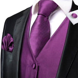 Men's 4 Pcs Luxury Formal Vest Tie Set - Purple - 4Pcs Set -M-0129 - XXXL - Silk - image 1