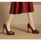 Women's Elegant Patent High Heel Pumps - Beige - 1 / 12cm Heel - 41 B - PU Patent Leather - image 24