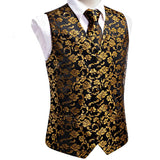Men's 5 Pcs Luxury Grooms Vest Tie Set - Black/Gold - 5Pcs Set - MJ-0031-0090 - XXXL - Silk - image 6