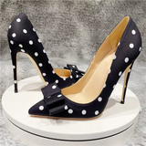 Women's Silk Polka Dot Bow Knot Heels - Black - 1 / 12cm Heel - 46 B - Silk/Leather - image 2