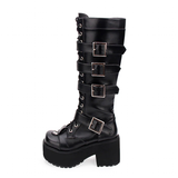 Women's Japanese Gothic Platform Boots - Wine Red - Platform Buckle Boots - 11 B - PU Leather - image 15