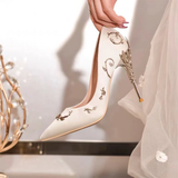 Women's Elegant Silk Formal Prom Stilettos - Gold - Embossed Shoe - 9.5 B - Silk/PU Leather - image 22