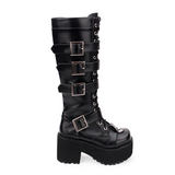 Women's Japanese Gothic Platform Boots - Wine Red - Platform Buckle Boots - 11 B - PU Leather - image 19