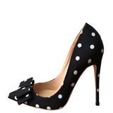 Women's Silk Polka Dot Bow Knot Heels - Black - 1 / 12cm Heel - 46 B - Silk/Leather - image 19