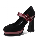 Women's Leather Mary Jane Dress Heels - Black - Platform Pumps - 8 B - Genuine Leather - image 1