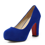 Women's Faux Suede High Chunky Heels - Blue - Chunky Heels - 43 B - PU Flock Leather - image 1