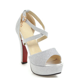 Women's Sequin High Platform Sandals - Gold - 11.5cm / Sandals - 43 B - PU Leather - image 18
