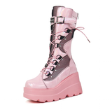 Funki Buys | Boots | Women's Goth Lace Up Platform Wedges