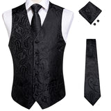 Men's 5 Pcs Luxury Black Vest Tie Set - Black -5Pcs Set -MJ-3203-0064 - XXXL - Silk - image 7