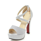 Women's Sequin High Platform Sandals - Gold - 11.5cm / Sandals - 43 B - PU Leather - image 38
