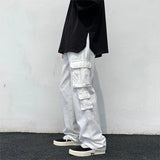 Men's Loose Fit Long White Cargo Pants - White - Cargo Pants - XXXL - Polyester Denim - image 14