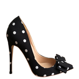 Women's Silk Polka Dot Bow Knot Heels - Black - 1 / 12cm Heel - 46 B - Silk/Leather - image 3
