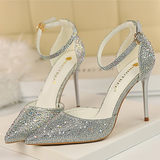 Women's Shiny Rhinestone Designer Heels - Champagne - Shimmer Shoes - 40 B - PU Leather - image 40