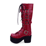 Women's Japanese Gothic Platform Boots - Wine Red - Platform Buckle Boots - 11 B - PU Leather - image 4