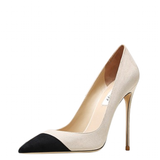 Women's Genuine Leather Fashion High Heels - Beige/Black - 1 / Suede / 12cm / Stilettos - 46 B - Genuine Leather - image 46
