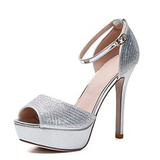 Women's Shimmery High Heel Stilettos - Sliver - Super High Heels - 39 B - PU Leather - image 33