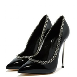 Women's Metal Heel Chain Design Stilettos - Black -  Party Stilettos - 45 B - PU Leather - image 4