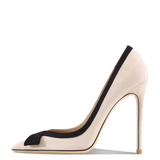 Women's Faux Leather Bow Knot Stilettos - Apricot - 1 / Suede / 12cm - 45 B - PU Leather - image 5