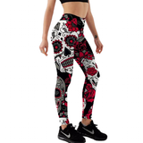 Women's Fitness Leggings Skull, Web, Swirl - Red - Lgs-3896 / Skulls - XXL - Spandex - image 1