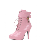 Women's Padlock High Stiletto Ankle Boots - Hot Pink - Ankle Boots - 15 B - PU Patent Leather - image 1