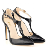 Women's Super High Heel T-Strap Stilettos - Black - Ladies Dress Shoe - 12 B - PU Patent Leather - image 3