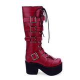 Women's Japanese Gothic Platform Boots - Wine Red - Platform Buckle Boots - 11 B - PU Leather - image 10