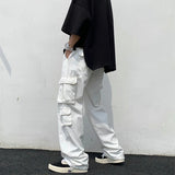 Men's Loose Fit Long White Cargo Pants - White - Cargo Pants - XXXL - Polyester Denim - image 10