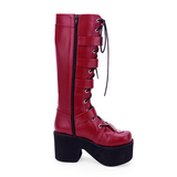 Women's Japanese Gothic Platform Boots - Wine Red - Platform Buckle Boots - 11 B - PU Leather - image 6