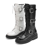 Women's Punk Buckle Strap Wedge Boots - White - Buckle Strap Boots - 43 B - PU Leather - image 2