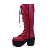 Women's Japanese Gothic Platform Boots - Wine Red - Platform Buckle Boots - 11 B - PU Leather - image 7