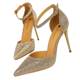 Women's Shiny Rhinestone Designer Heels - Champagne - Shimmer Shoes - 40 B - PU Leather - image 6