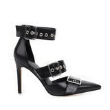 Women's Punk Buckle Strap Rivet Stilettos - White - Punk Rivet Stilettos - 4 B - PU Leather - image 17
