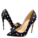 Women's Silk Polka Dot Bow Knot Heels - Black - 1 / 12cm Heel - 46 B - Silk/Leather - image 17