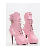 Women's Padlock High Stiletto Ankle Boots - Hot Pink - Ankle Boots - 15 B - PU Patent Leather - image 2