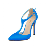 Women's Super High Heel T-Strap Stilettos - Royal Blue -  Ladies Dress Shoe - 12 B - PU Patent Leather - image 13