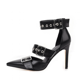 Women's Punk Buckle Strap Rivet Stilettos - White - Punk Rivet Stilettos - 4 B - PU Leather - image 16