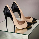 Women's Luxury Super High Fashion Heels - Black/Beige - 1 / Matte / 12cm / Stilettos - 46 B - PU Leather - image 10