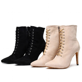 Women's Lace-up Suede Dress Boots - Beige - 1 / Suede 10.0cm Heels - 44 B - PU Suede Leather - image 35
