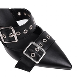 Women's Punk Buckle Strap Rivet Stilettos - White - Punk Rivet Stilettos - 4 B - PU Leather - image 15