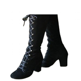 Women's Steampunk Lace Up Granny Boots - Black - Steampunk Granny Boots - 43 B - PU Suede Leather - image 1