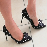 Women's Silk Polka Dot Bow Knot Heels - Black - 1 / 12cm Heel - 46 B - Silk/Leather - image 16
