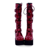 Women's Japanese Gothic Platform Boots - Wine Red - Platform Buckle Boots - 11 B - PU Leather - image 2