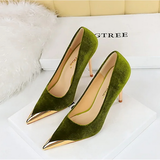 Women's Velvet Stilettos Metal Toe Heel - Wine Red - Party Pumps - 40 B - PU Leather - image 10